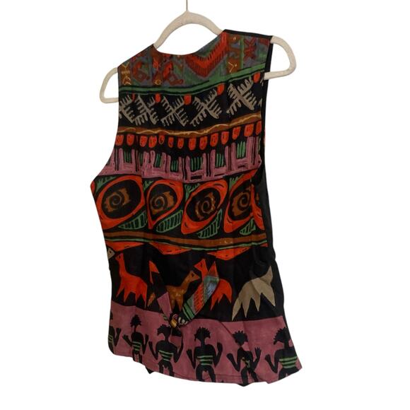 Vintage 90s Instyle New York Black Tribal Embroidered Fitted Rayon Vest Sz Small - Picture 4 of 16
